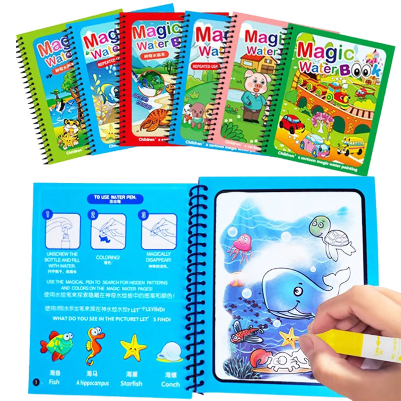 Reusable Water Magic Coloring Book - Livre de coloriage magique réutilisable Montessori